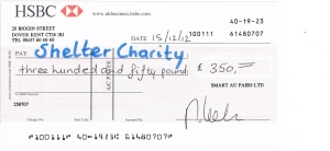 Shelter Charity Cheque - Smartaupairs